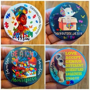 Round Autism Awareness Button Pins 4 Piece Bundle Size 2.25